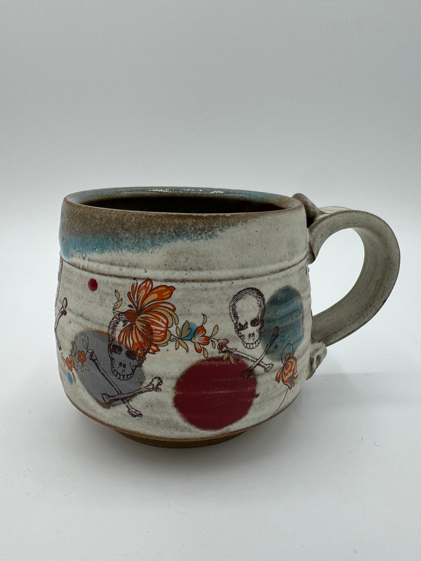 Skull and Crossbone Mug with Red Flowers