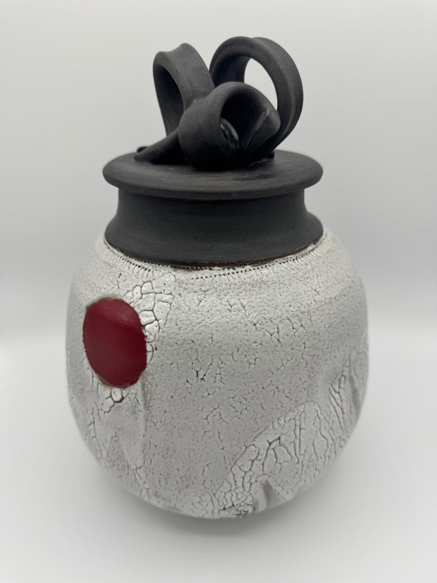 Large Lidded Jar with Red Spot