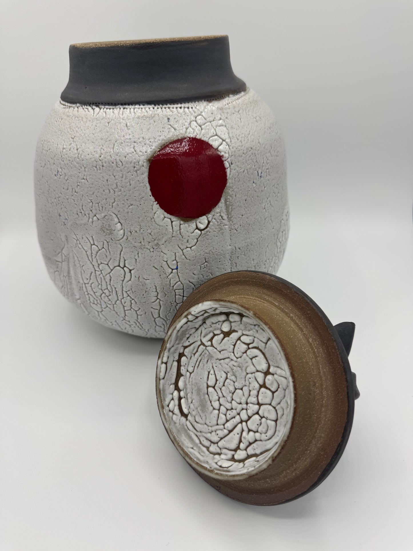 Large Lidded Jar with Red Spot
