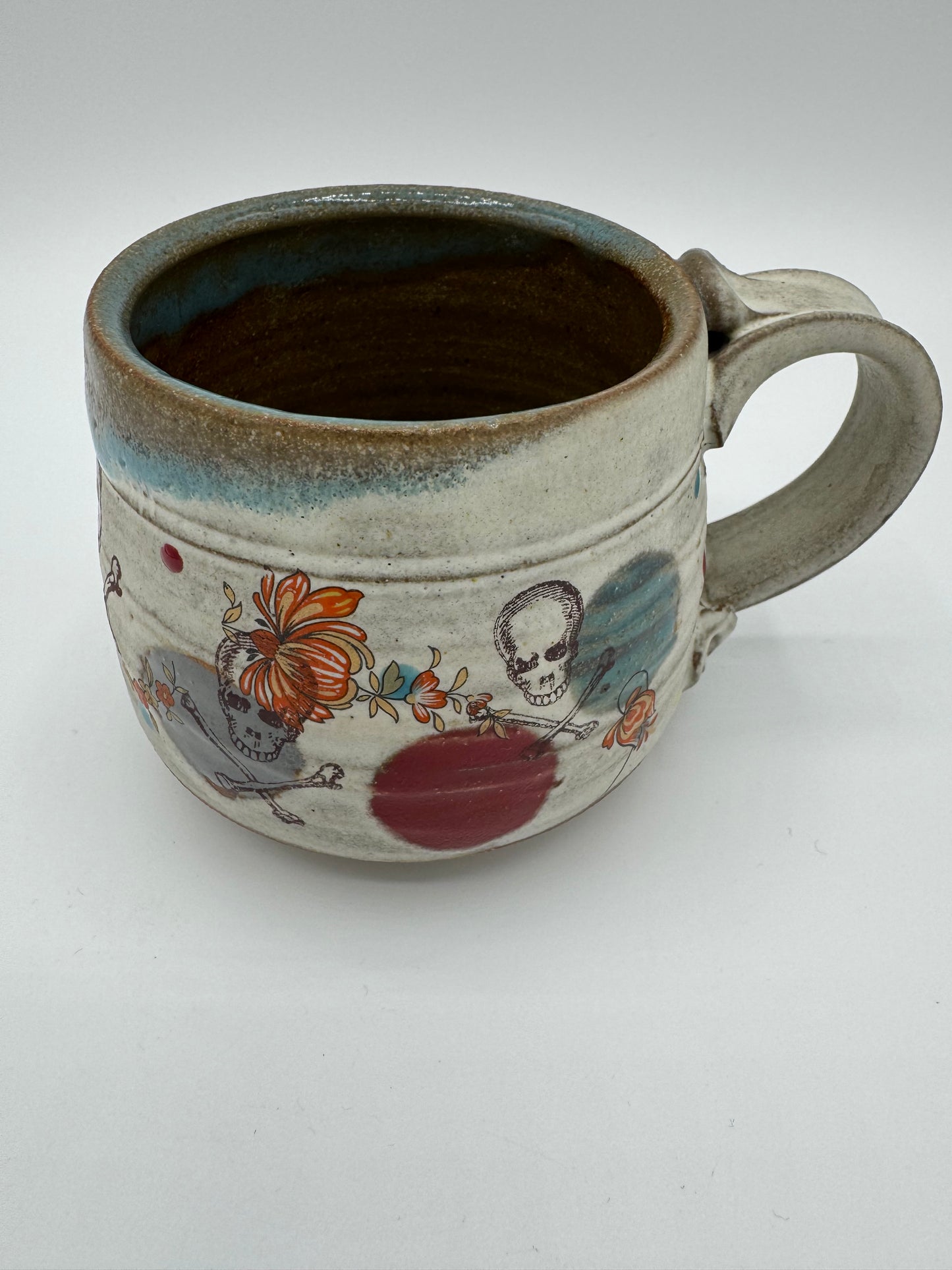 Skull and Crossbone Mug with Red Flowers