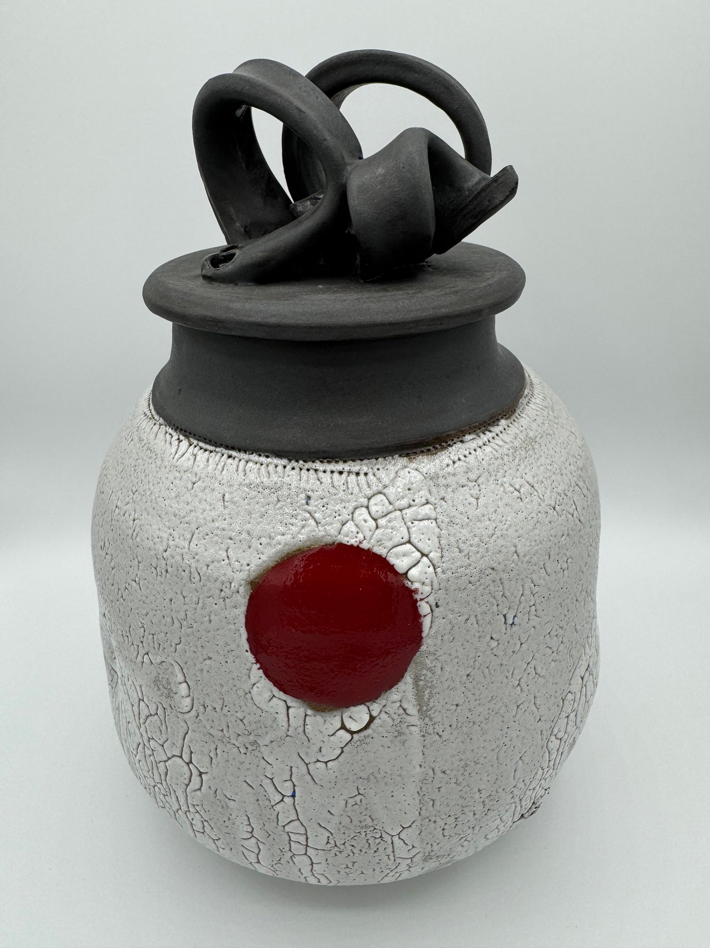 Large Lidded Jar with Red Spot